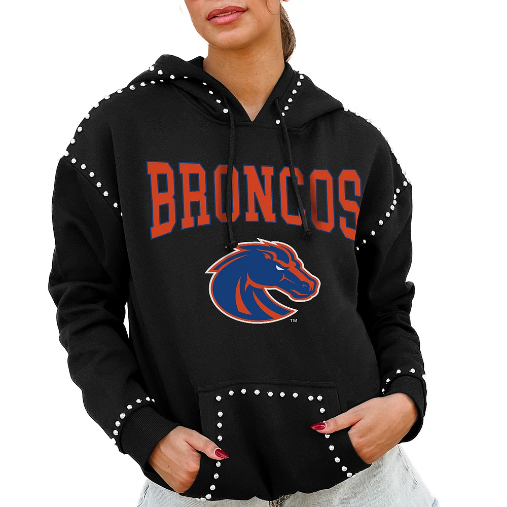 Women's Gameday Couture Black Boise State Broncos Studded Pullover Hoodie