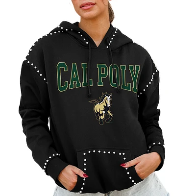 Women's Gameday Couture Black Cal Poly Mustangs Studded Pullover Hoodie