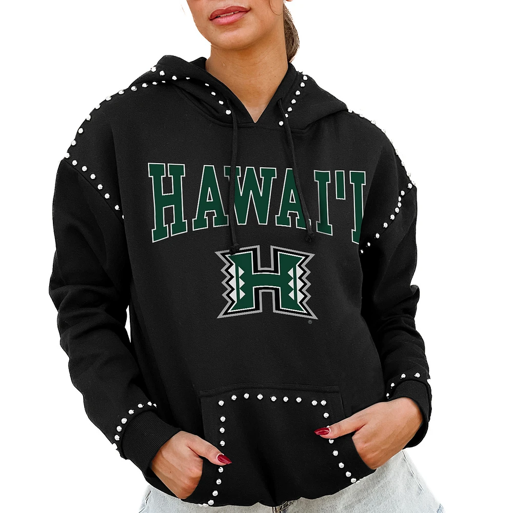 Women's Gameday Couture Black Hawaii Rainbow Warriors Studded Pullover Hoodie