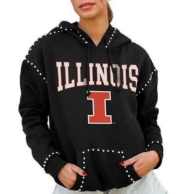 Women's Gameday Couture Black Illinois Fighting Illini Studded Pullover Hoodie
