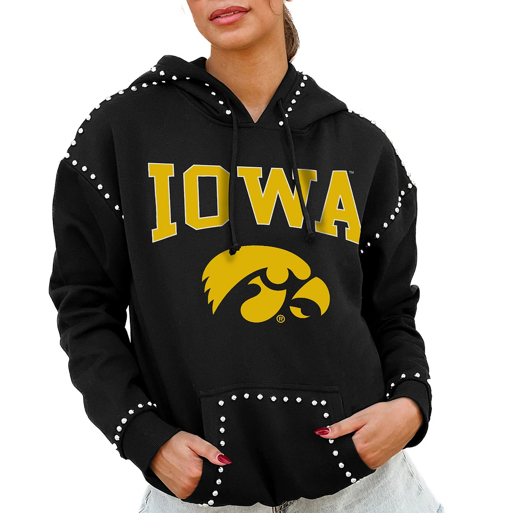 Women's Gameday Couture Black Iowa Hawkeyes Studded Pullover Hoodie