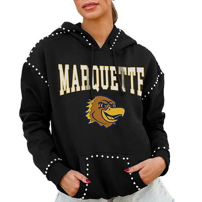 Women's Gameday Couture Black Marquette Golden Eagles Studded Pullover Hoodie
