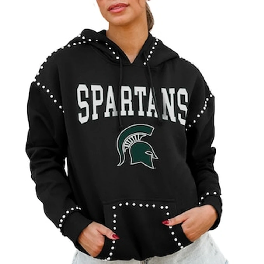Women's Gameday Couture Black Michigan State Spartans Studded Pullover Hoodie