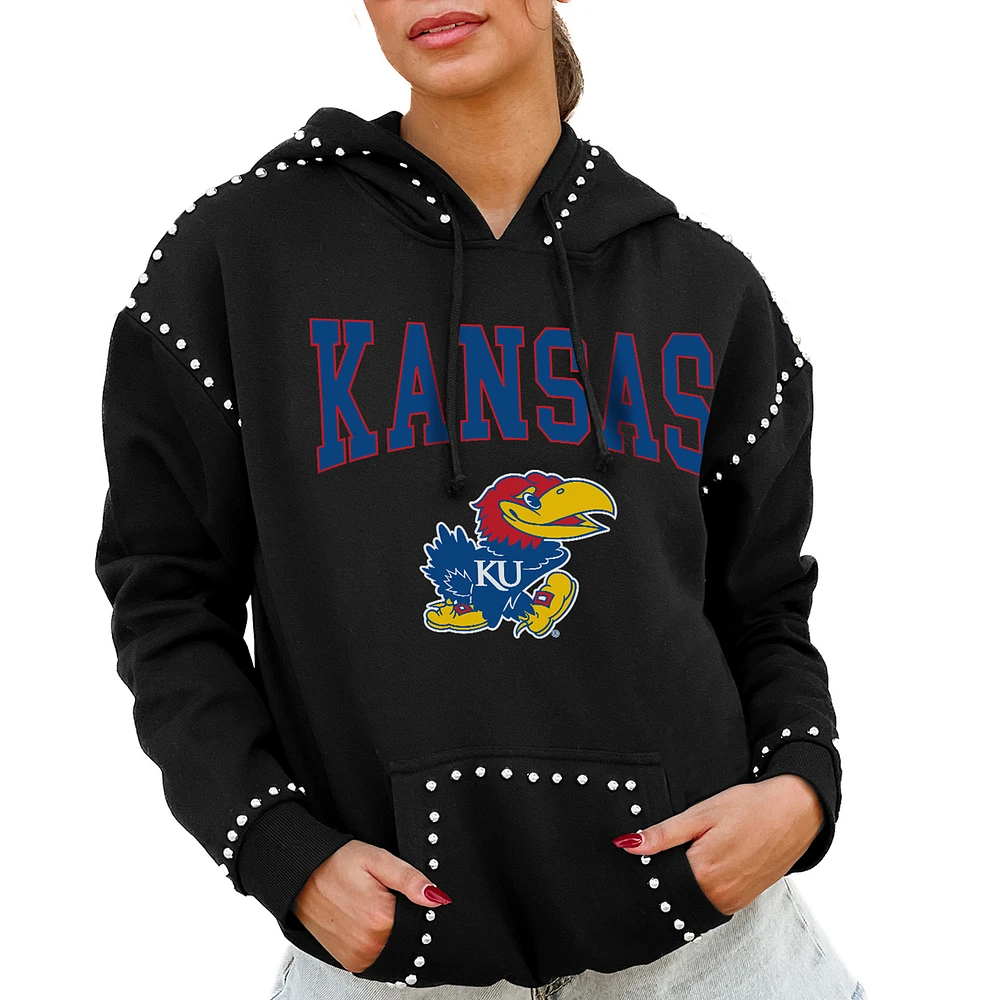 Women's Gameday Couture Black Kansas Jayhawks Studded Pullover Hoodie