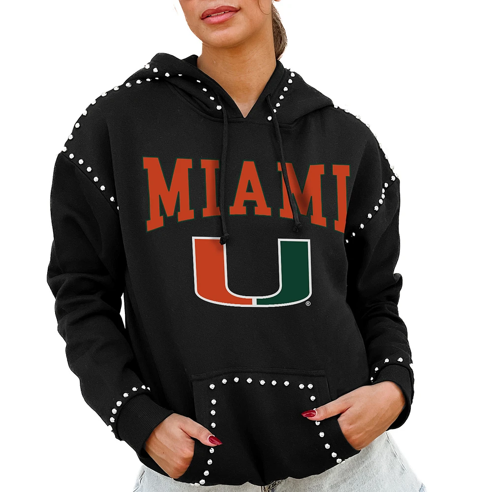 Women's Gameday Couture Black Miami Hurricanes Studded Pullover Hoodie