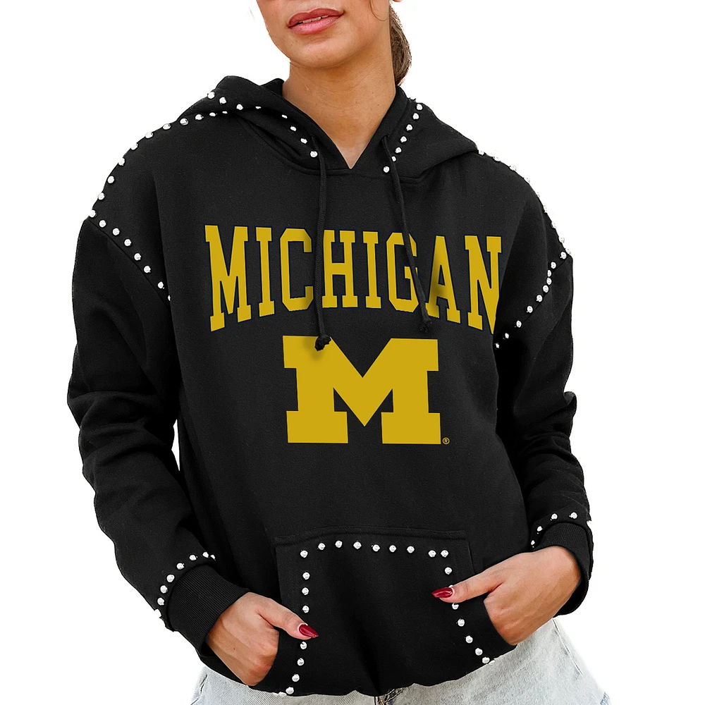 Women's Gameday Couture Black Michigan Wolverines Studded Pullover Hoodie
