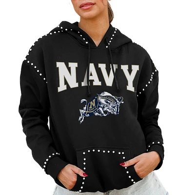 Women's Gameday Couture Black Navy Midshipmen Studded Pullover Hoodie