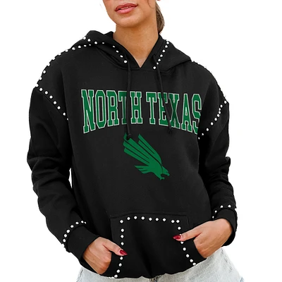 Women's Gameday Couture Black North Texas Mean Green Studded Pullover Hoodie