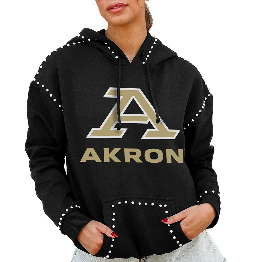 Women's Gameday Couture Black Akron Zips Studded Pullover Hoodie
