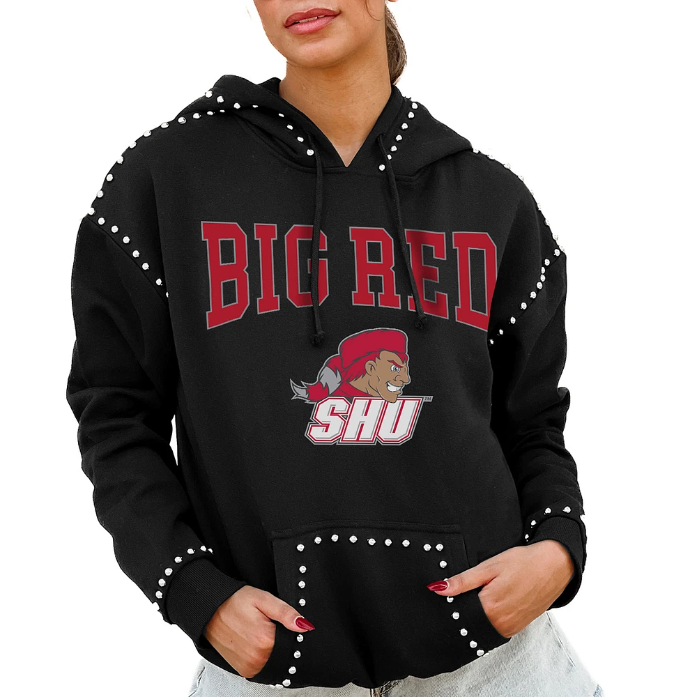 Women's Gameday Couture Black Sacred Heart Pioneers Studded Pullover Hoodie
