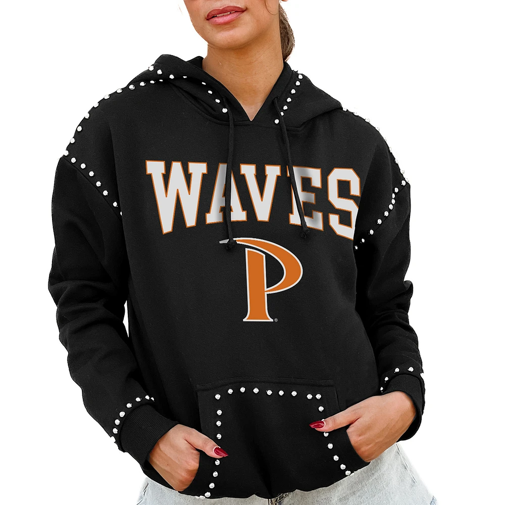 Women's Gameday Couture Black Pepperdine Waves Studded Pullover Hoodie
