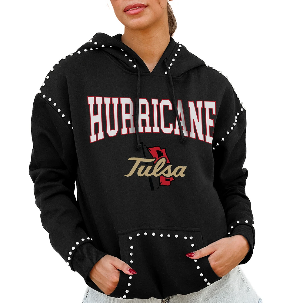 Women's Gameday Couture Black Tulsa Golden Hurricane Studded Pullover Hoodie