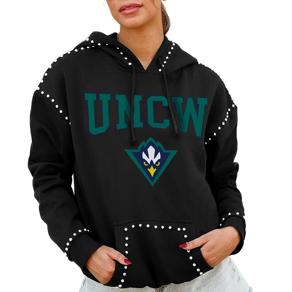Women's Gameday Couture Black UNC Wilmington Seahawks Studded Pullover Hoodie