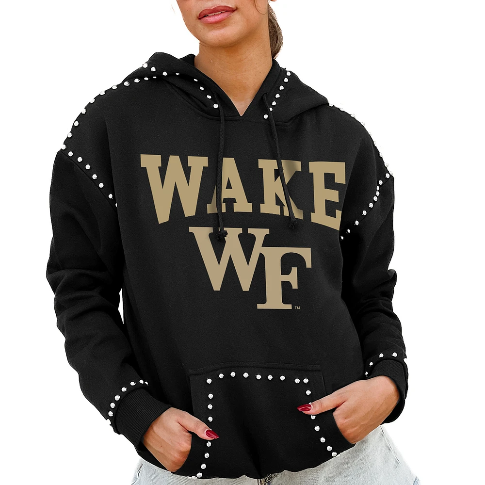 Women's Gameday Couture Black Wake Forest Demon Deacons Studded Pullover Hoodie