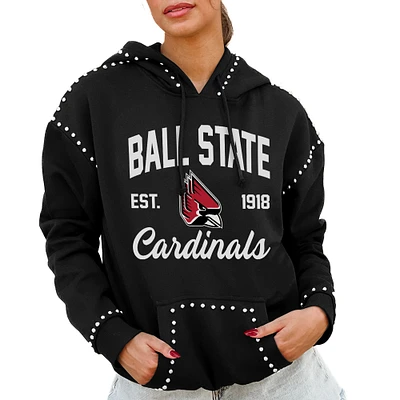 Women's Gameday Couture Black Ball State Cardinals Studded Pullover Hoodie