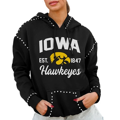 Women's Gameday Couture Black Iowa Hawkeyes Studded Pullover Hoodie