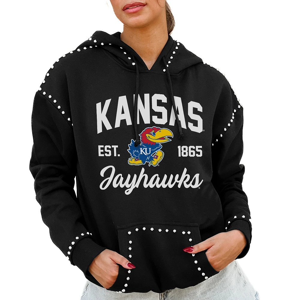 Women's Gameday Couture Black Kansas Jayhawks Studded Pullover Hoodie