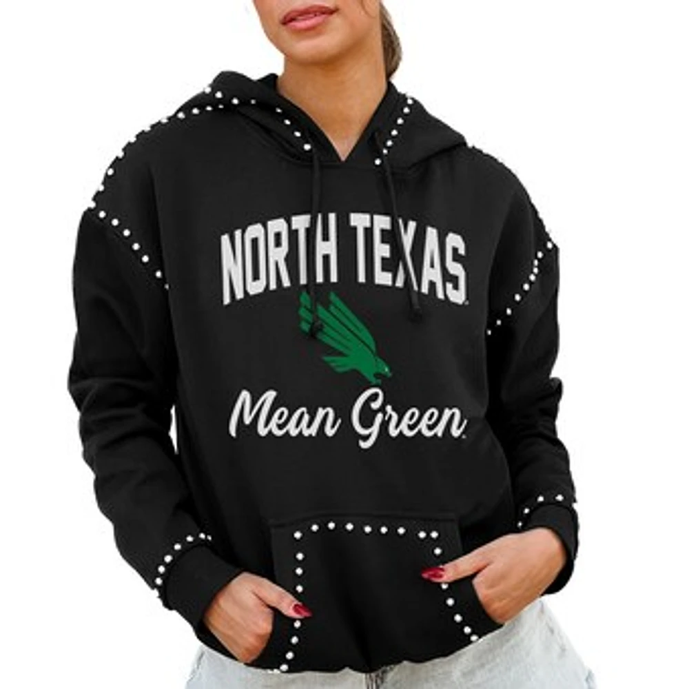 Women's Gameday Couture Black North Texas Mean Green Studded Pullover Hoodie