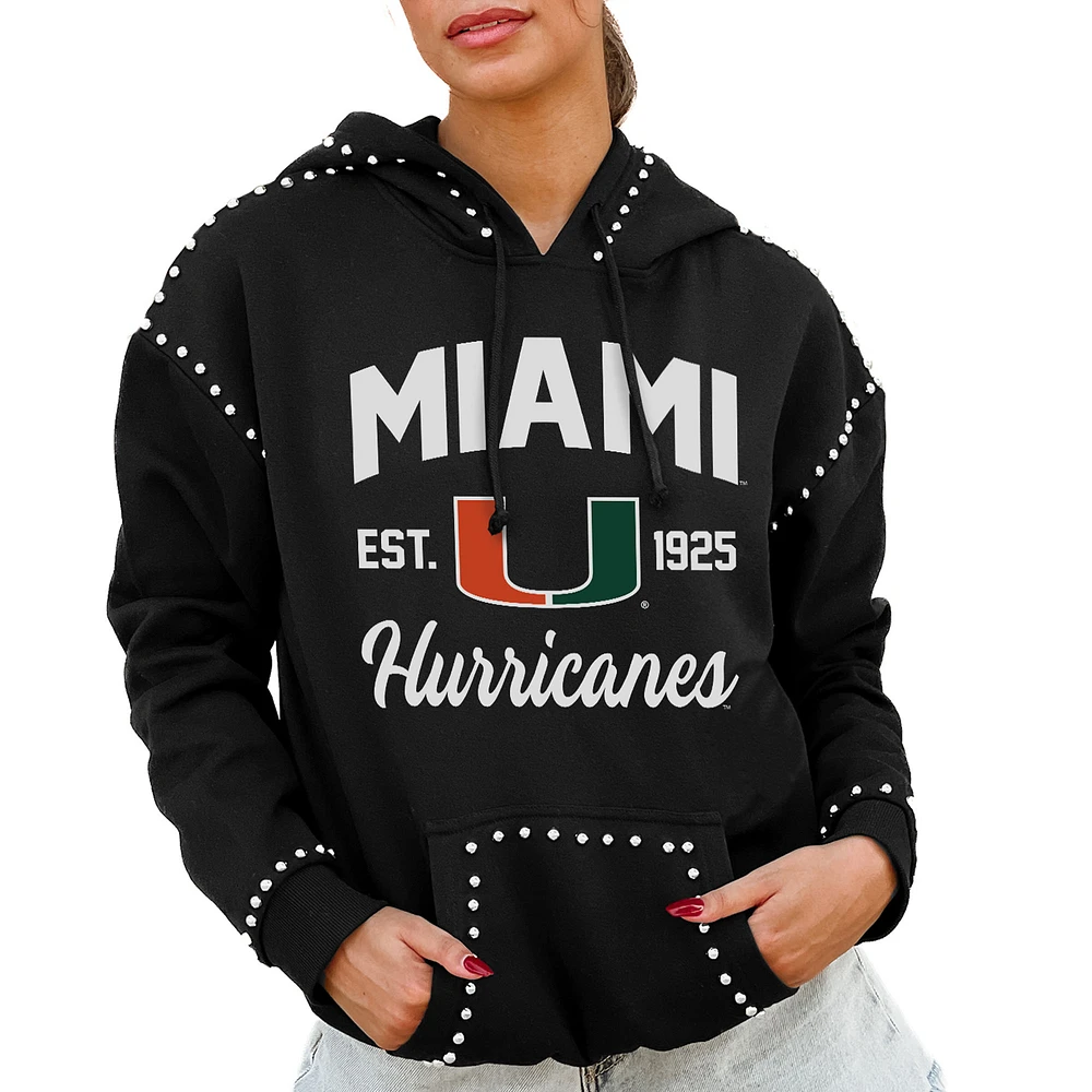 Women's Gameday Couture Black Miami Hurricanes Studded Pullover Hoodie