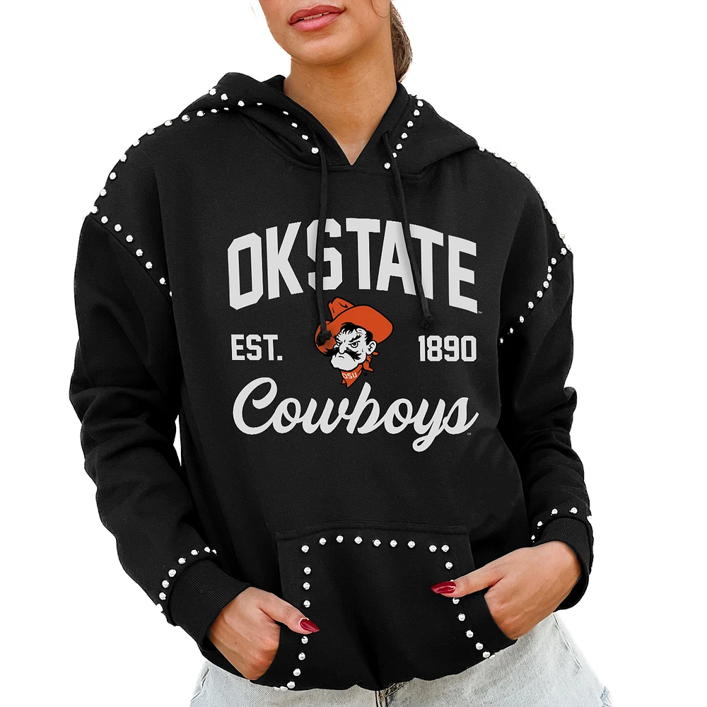 Women's Gameday Couture Black Oklahoma State Cowboys Studded Pullover Hoodie