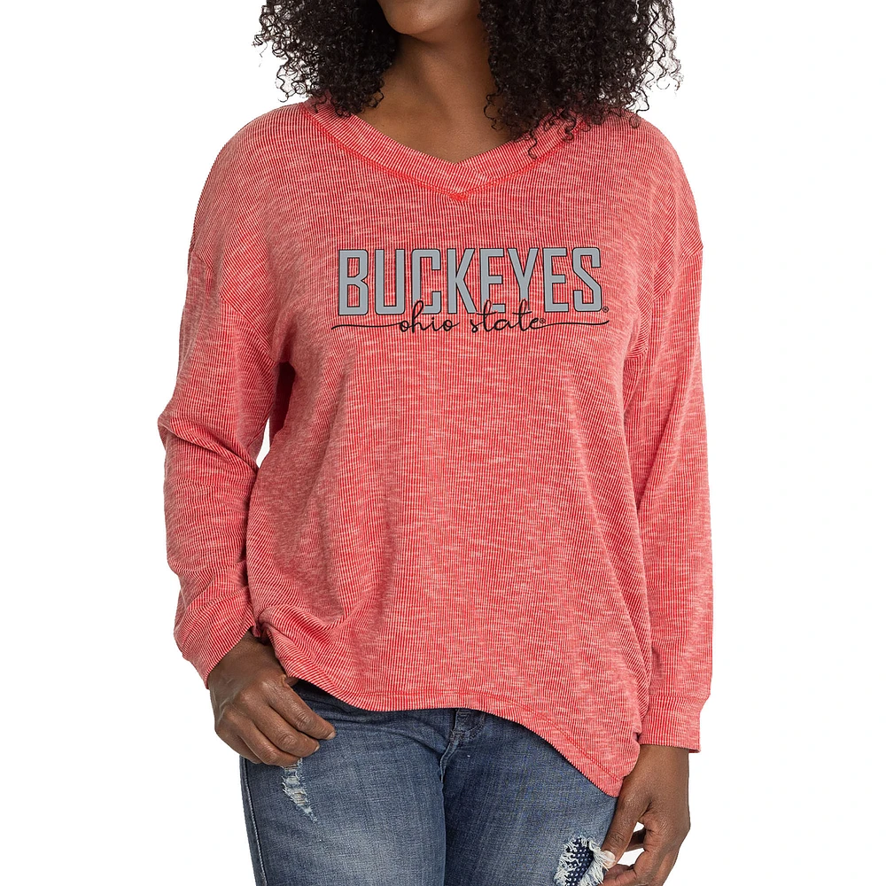 Women's Scarlet Ohio State Buckeyes Bailey V-Neck Long Sleeve T-Shirt