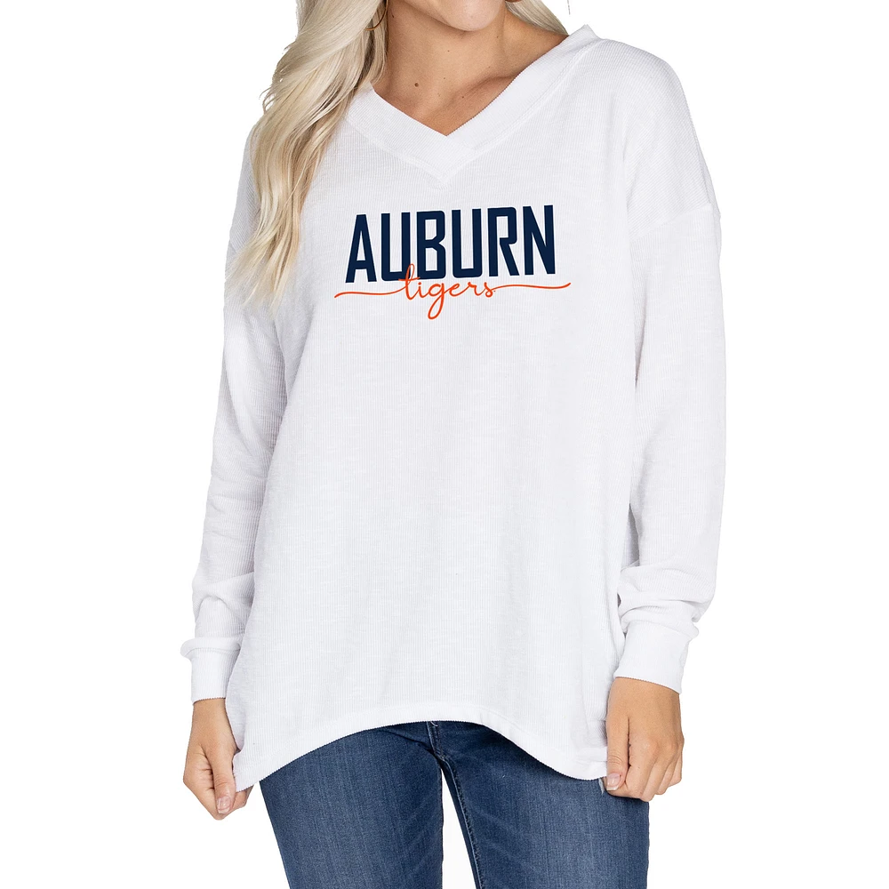 Women's White Auburn Tigers Bailey V-Neck Long Sleeve T-Shirt
