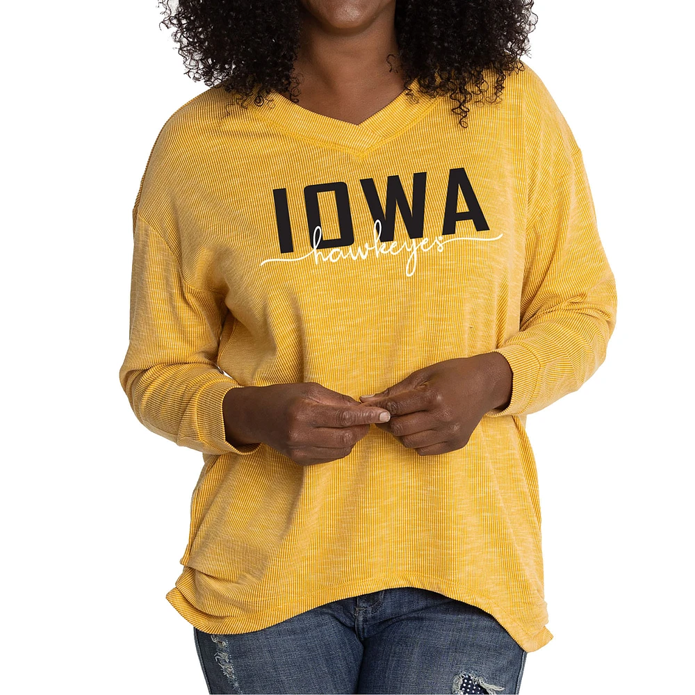 Women's Gold Iowa Hawkeyes Bailey V-Neck Long Sleeve T-Shirt