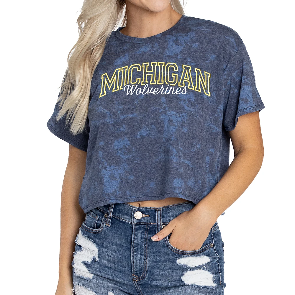 Women's Navy Michigan Wolverines Kimberly Cropped Tie-Dye T-Shirt