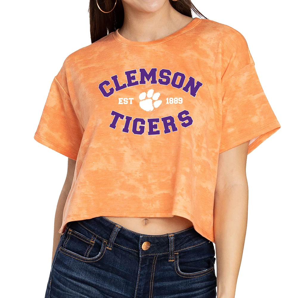 Women's Orange Clemson Tigers Kimberly Cropped Tie-Dye T-Shirt
