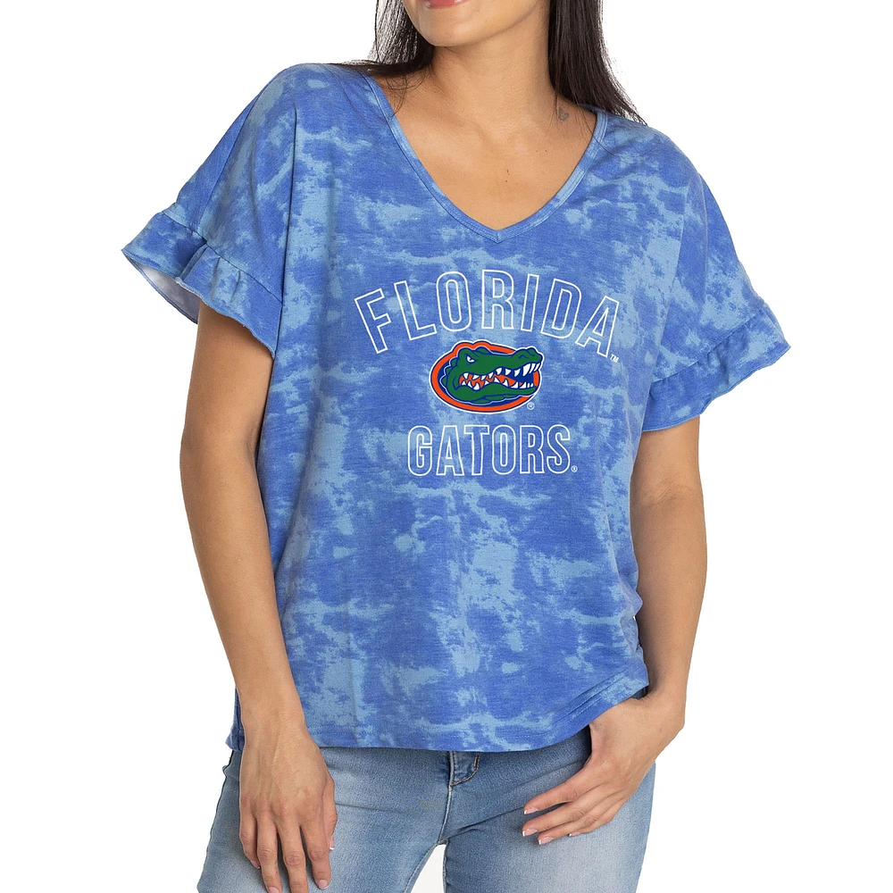 Women's Royal Florida Gators Daisy Ruffle Sleeve V-Neck T-Shirt