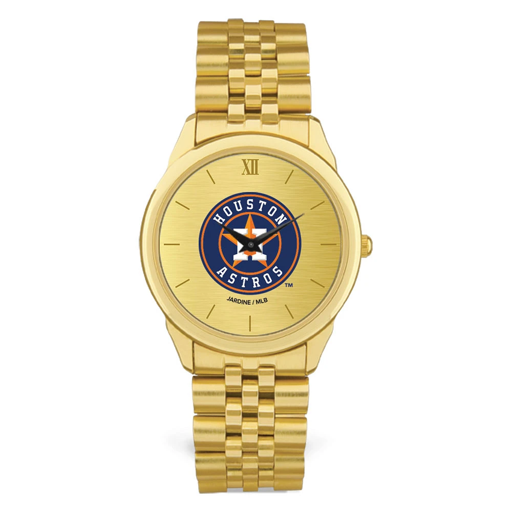Men's Gold Houston Astros Rolled Link Bracelet Wristwatch