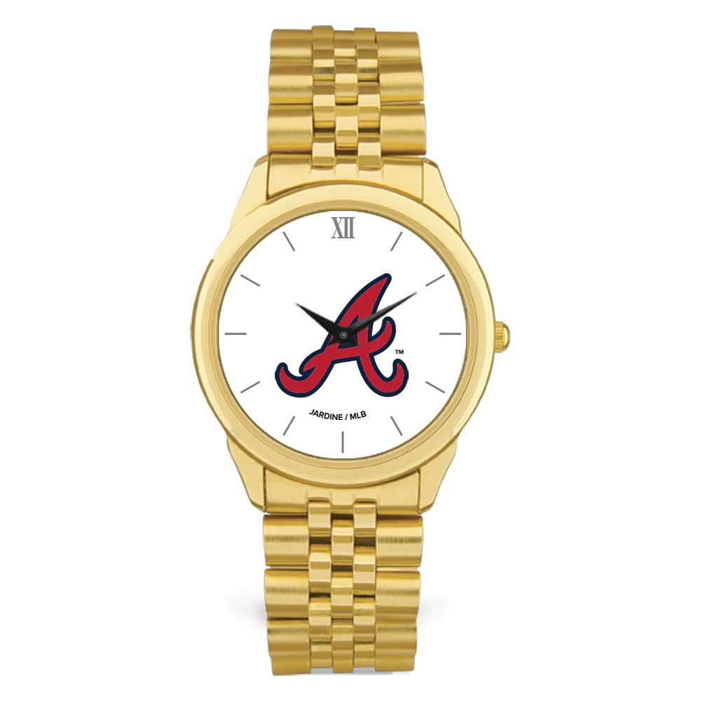 Men's Gold Atlanta Braves White Dial Rolled Link Bracelet Wristwatch