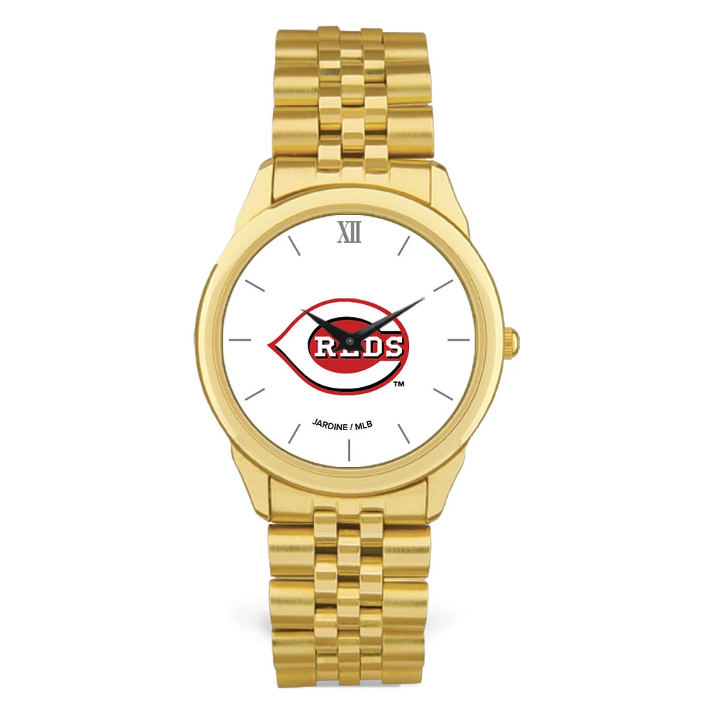 Men's Gold Cincinnati Reds White Dial Rolled Link Bracelet Wristwatch