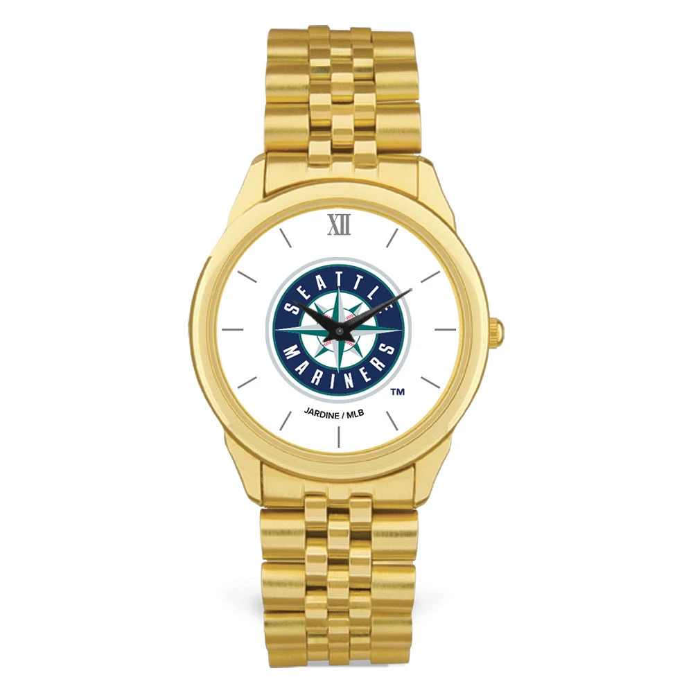 Men's Gold Seattle Mariners White Dial Rolled Link Bracelet Wristwatch