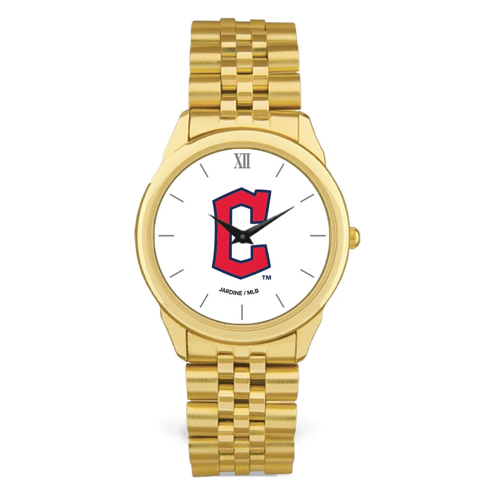 Men's Gold Cleveland Guardians White Dial Rolled Link Bracelet Wristwatch