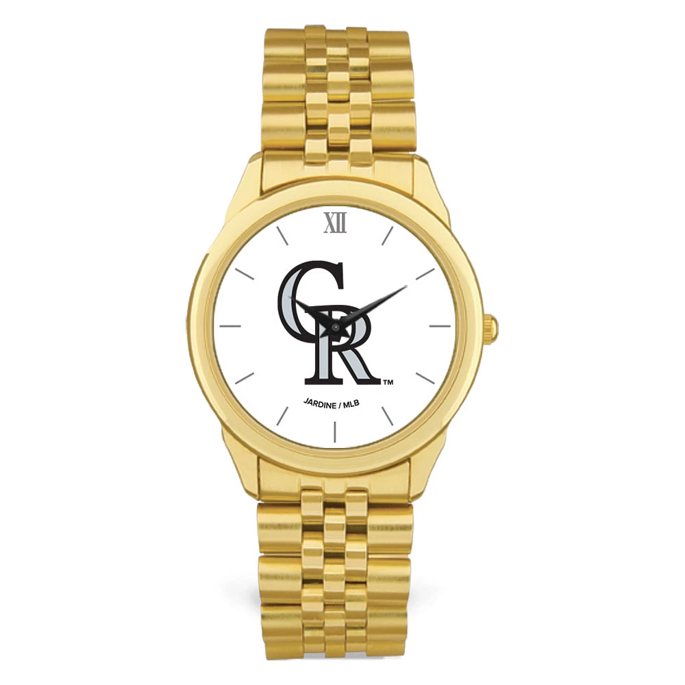 Men's Gold Colorado Rockies White Dial Rolled Link Bracelet Wristwatch