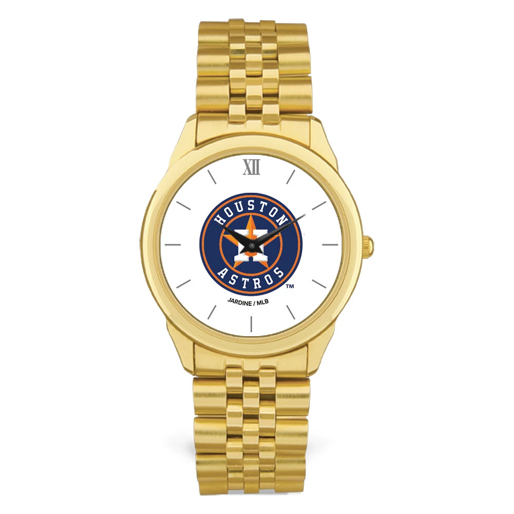 Men's Gold Houston Astros White Dial Rolled Link Bracelet Wristwatch