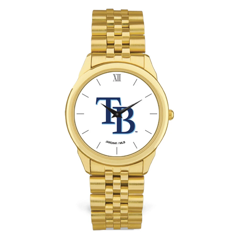 Men's Gold Tampa Bay Rays White Dial Rolled Link Bracelet Wristwatch