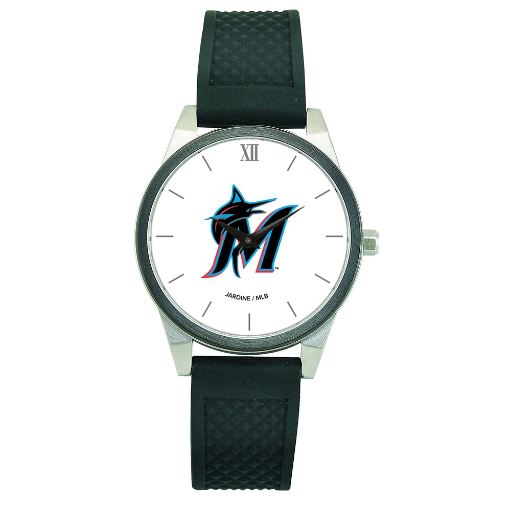 Women's Black Miami Marlins Silicone Strap Wristwatch