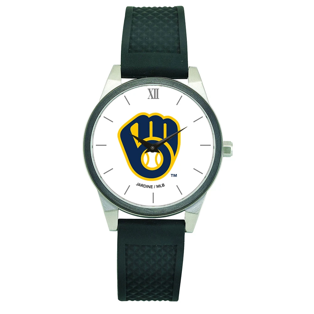 Women's Black Milwaukee Brewers Silicone Strap Wristwatch