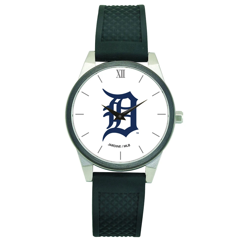 Women's Black Detroit Tigers Silicone Strap Wristwatch