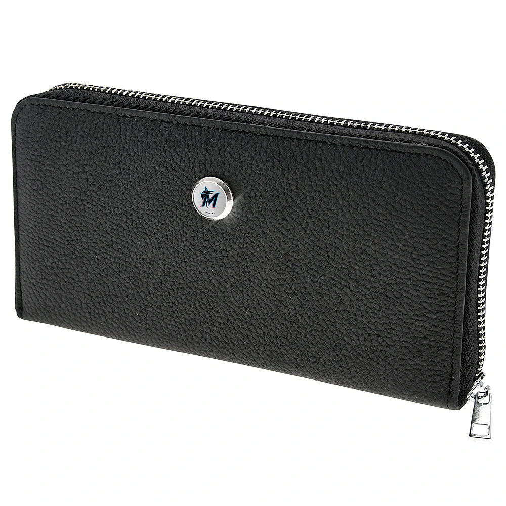 Women's Black Miami Marlins Leather Zipper Wallet