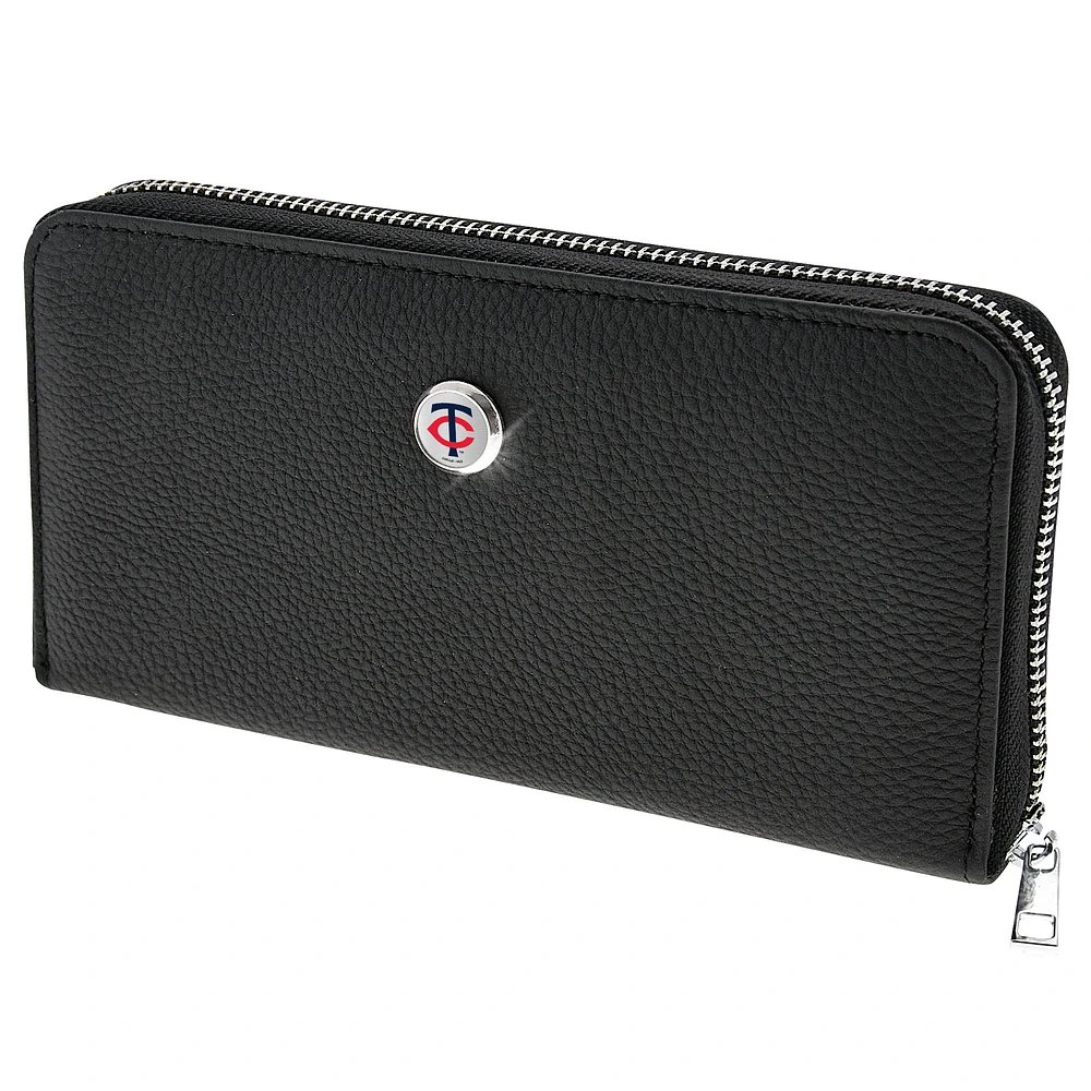 Women's Black Minnesota Twins Leather Zipper Wallet