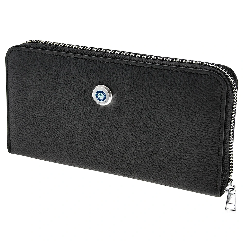 Women's Black Seattle Mariners Leather Zipper Wallet