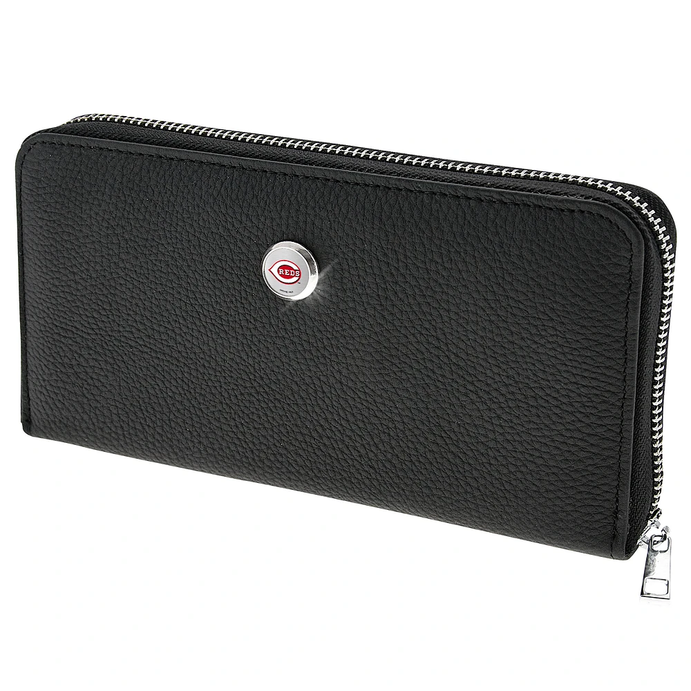 Women's Black Cincinnati Reds Leather Zipper Wallet