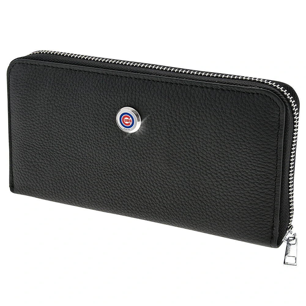 Women's Black Chicago Cubs Leather Zipper Wallet