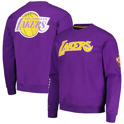 Men's Mitchell & Ness Purple Los Angeles Lakers Hardwood Classics There and Back Pullover Sweatshirt