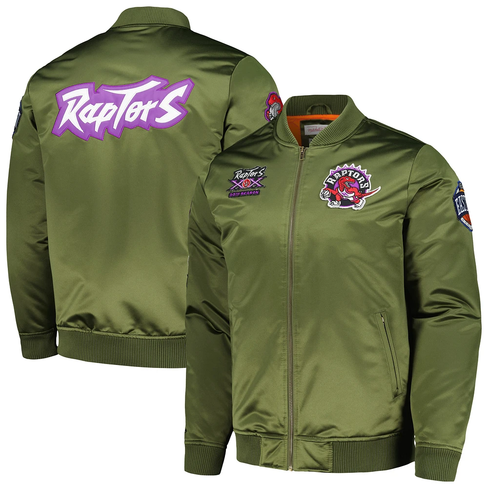 Men's Mitchell & Ness Olive Toronto Raptors Hardwood Classics Retro Satin Full-Zip Jacket