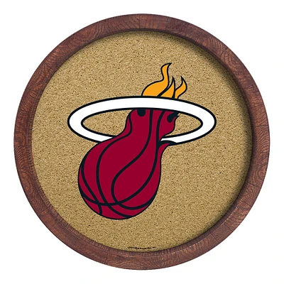 Miami Heat 20.25'' Round Faux Barrel Framed Cork Board