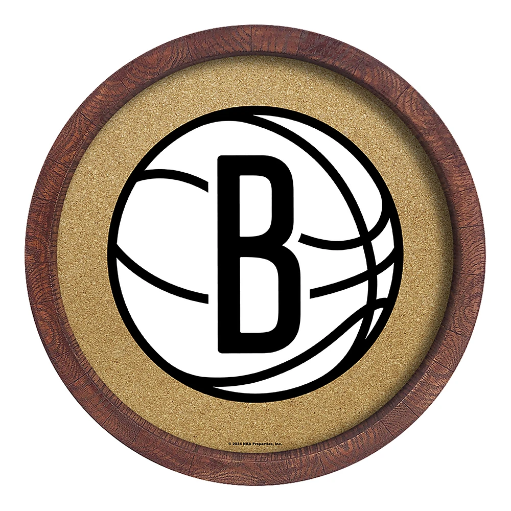 Brooklyn Nets 20.25'' Round Faux Barrel Framed Cork Board
